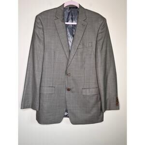 Lauren Ralph Lauren Blue Brown Houndstooth Silk Wool Old Money Office Blazer 42L